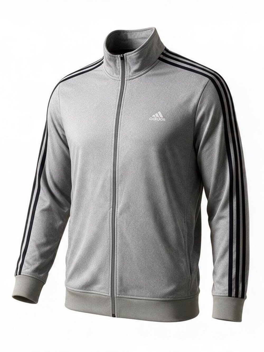 adidas Track Jacket Mens 2XL Gray Navy Stripes Full Zip Athletic